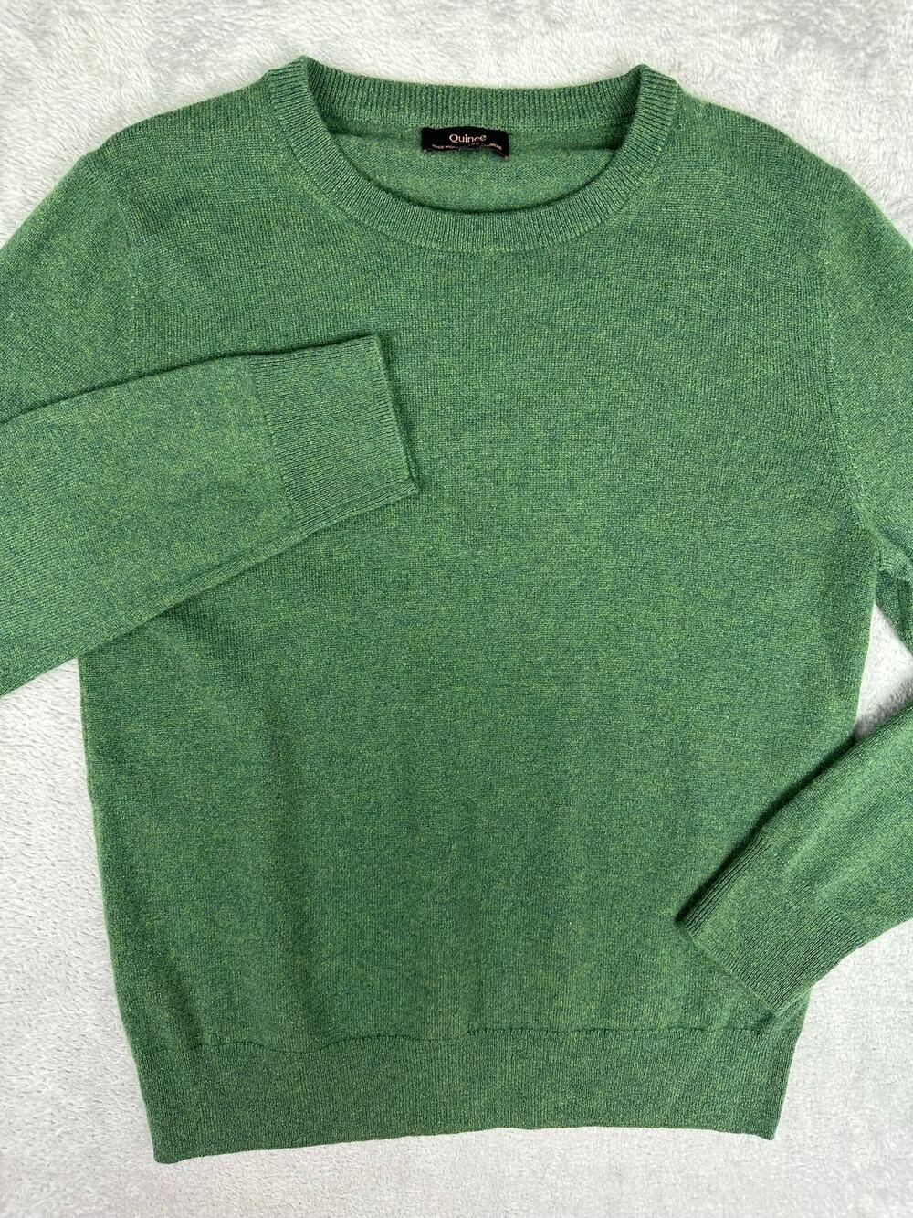 Quince 100% Mongolian Cashmere Sweater Medium Green Heathered Crew Neck Classic